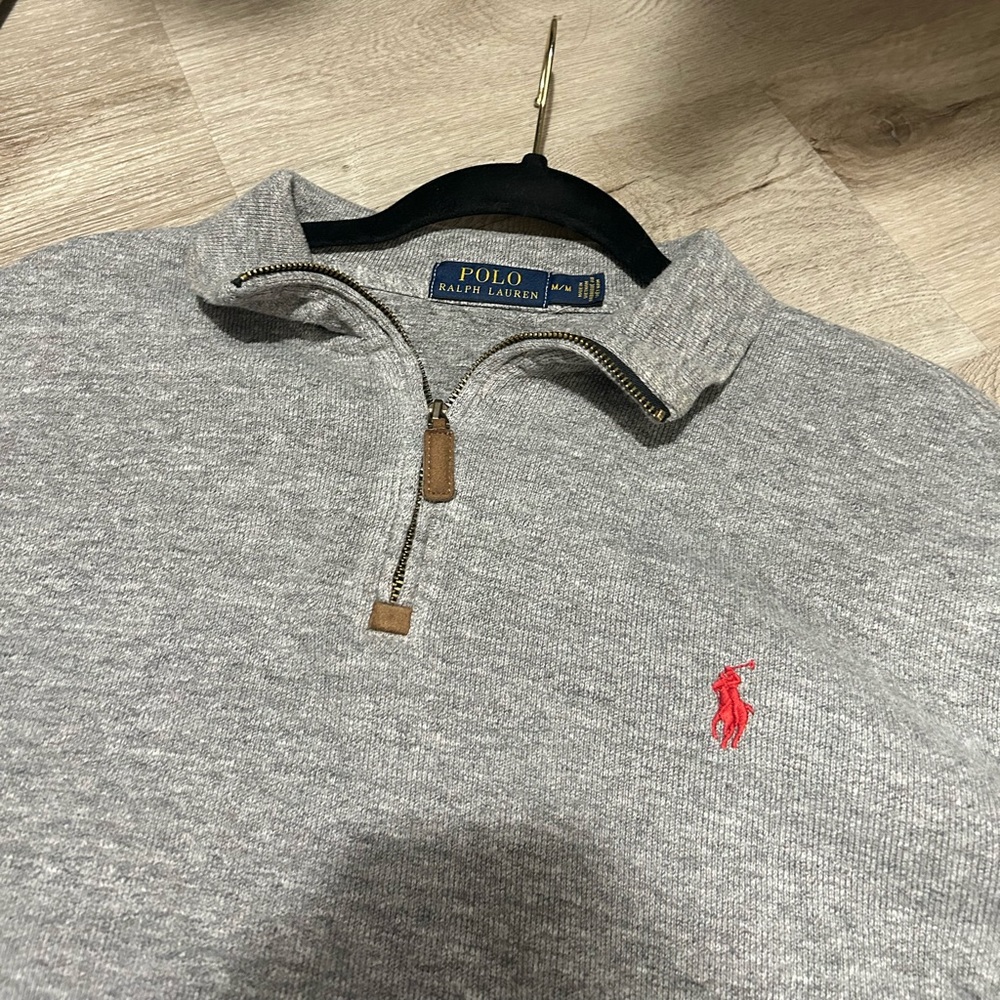 Ralph Lauren Polo Charcoal Grey Sweater Quarter Zip M Men’s Red